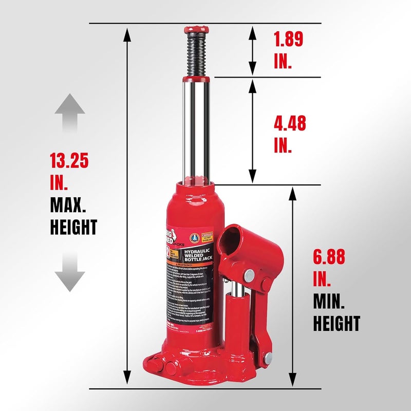BIG RED 2 Ton (4,000 lbs) Hydraulic Welded Bottle Jack,Car Jack with Pump Handle,Red - Image 3